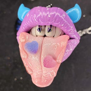 Handmade lip Necklace Popsocket brooch Pink Christmas violet Devil vampire Hot Lips Christmas present Christmas necklace Piercing emo goth
