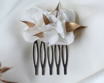 Mini Peigne Eska fleuri en hortensia naturelles stabilisées pour mariées