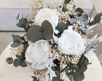 Bouquet en fleurs séchées et stabilisées Paeonia vert et blanc