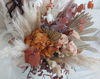 Bouquet de mariée fleurs séchées et stabilisées Charlène terracotta