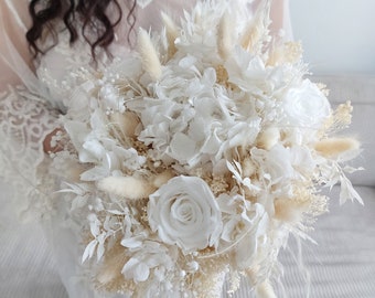 Bouquet de mariée fleurs séchées et stabilisées Kirsten blanc beige