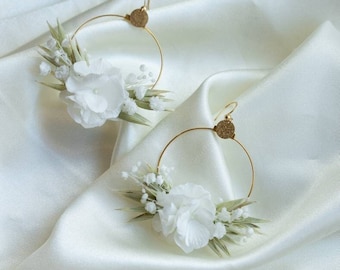 Boucles d'oreilles Avéna en fleurs stabilisées et séchées blanche bohème