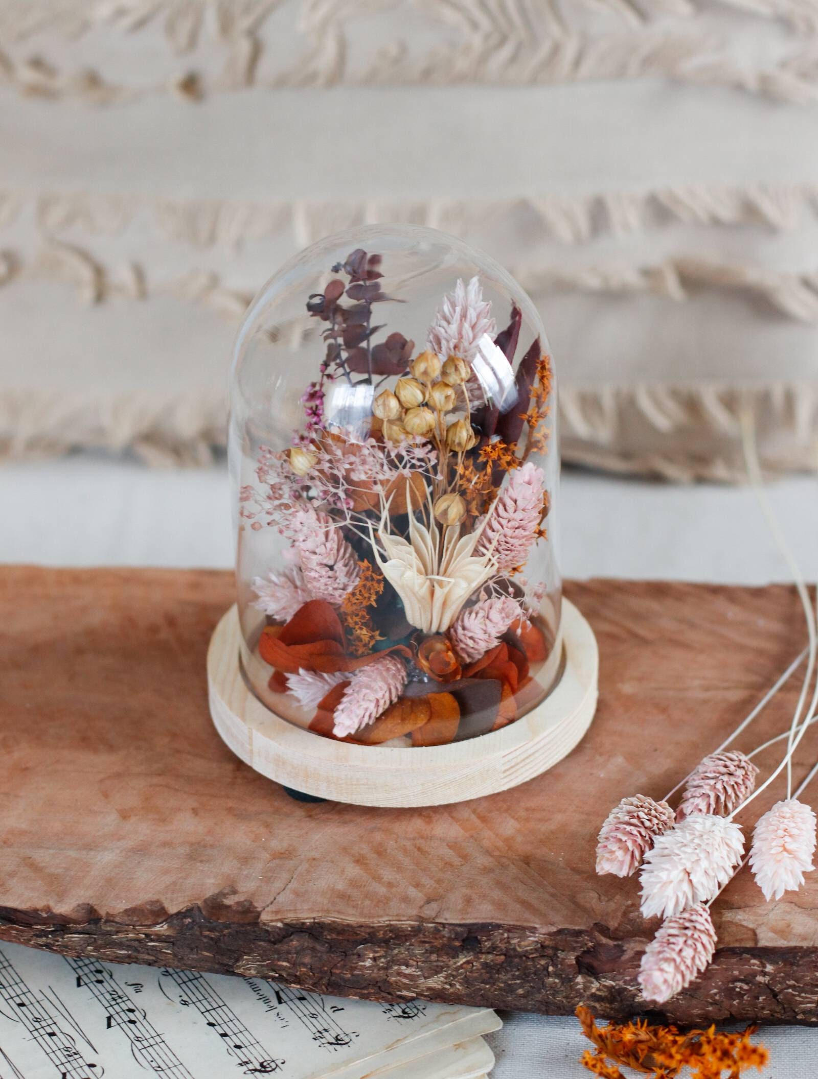 Cloche en Fleurs Stabilisées et Sechées Été Indien Summer