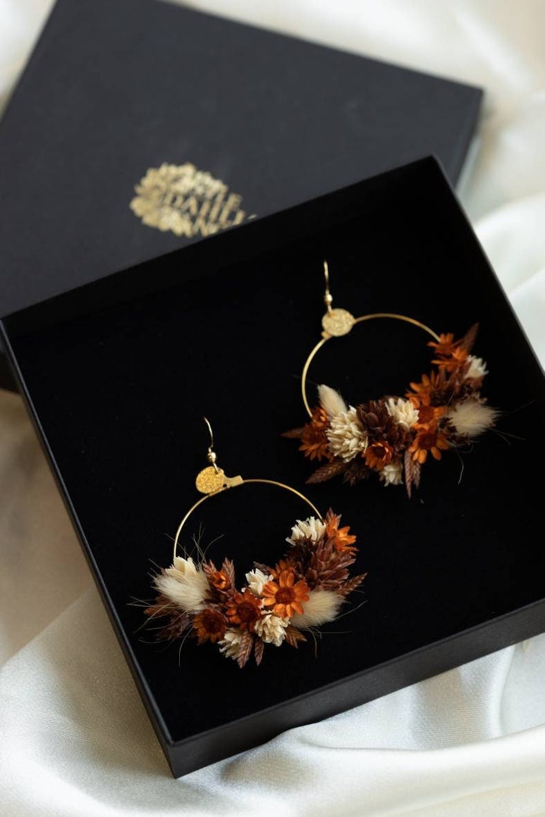 Tamara boho terracotta earrings in natural preserved and dried wedding flowers image 1