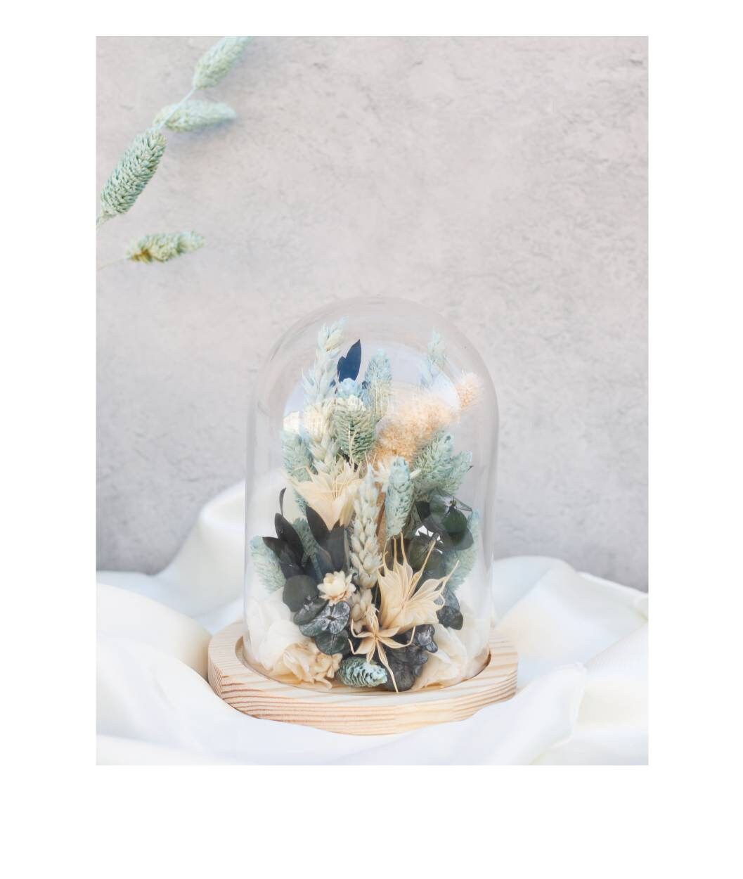 Cloche Fleurs Sechées Bleu Tendre Décoration Intérieur Tendre