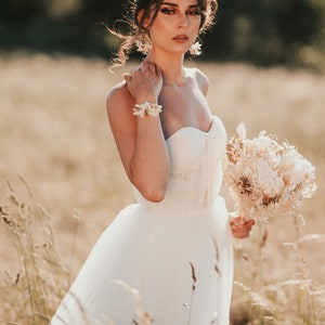 White and golden Athena earrings in natural stabilized and dried flowers wedding jewelry image 7