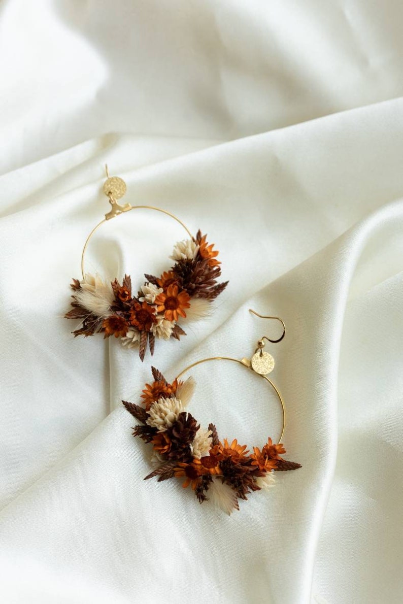 Boucles d'oreilles Tamara bohème terracotta en fleurs naturelles stabilisées et séchés mariage image 8