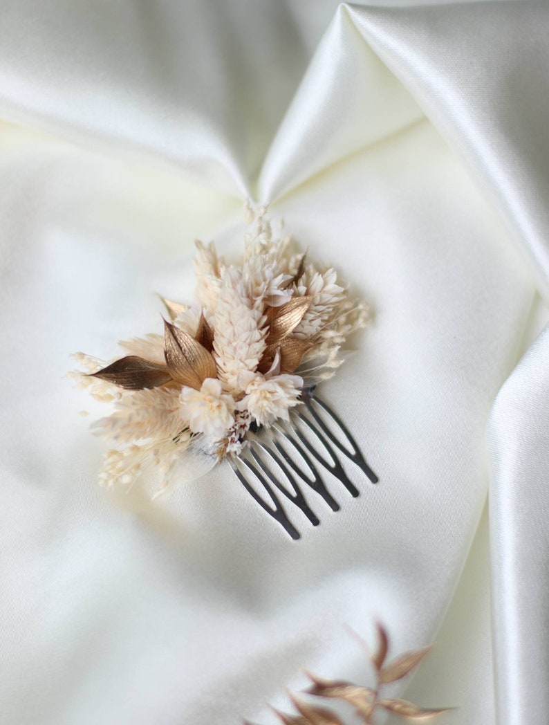 Mini Peigne Athéna en fleurs séchées et stabilisées pour mariage bohème image 1