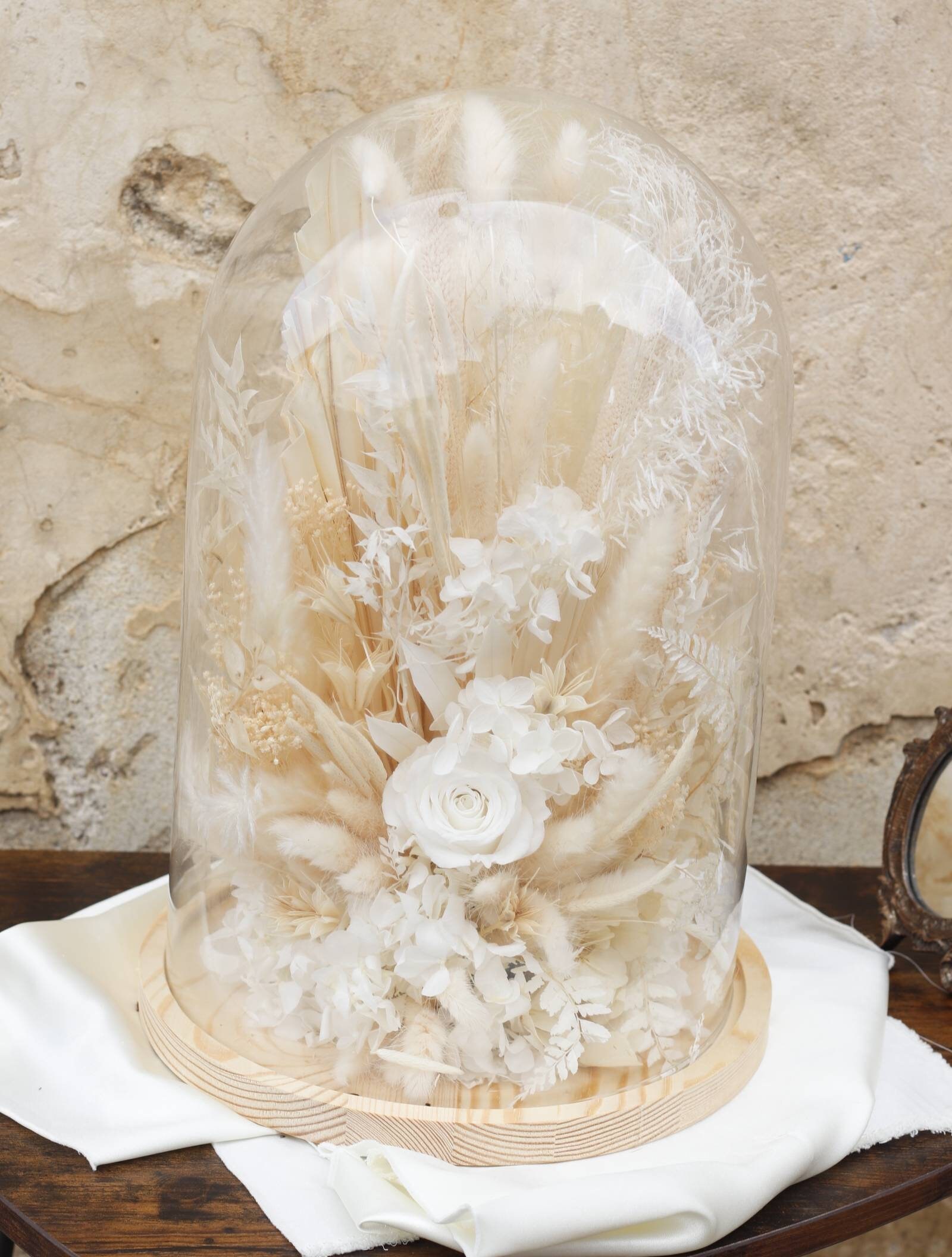 Cloche Fleurs Séchées Grande Taille Xl Bohème 38/26cm