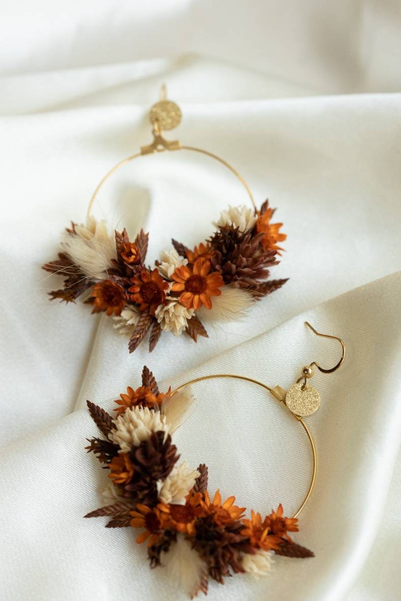 Boucles d'oreilles Tamara bohème terracotta en fleurs naturelles stabilisées et séchés mariage image 5