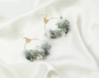 Boucles d'oreilles Iris en fleurs stabilisées et sèchées naturelles