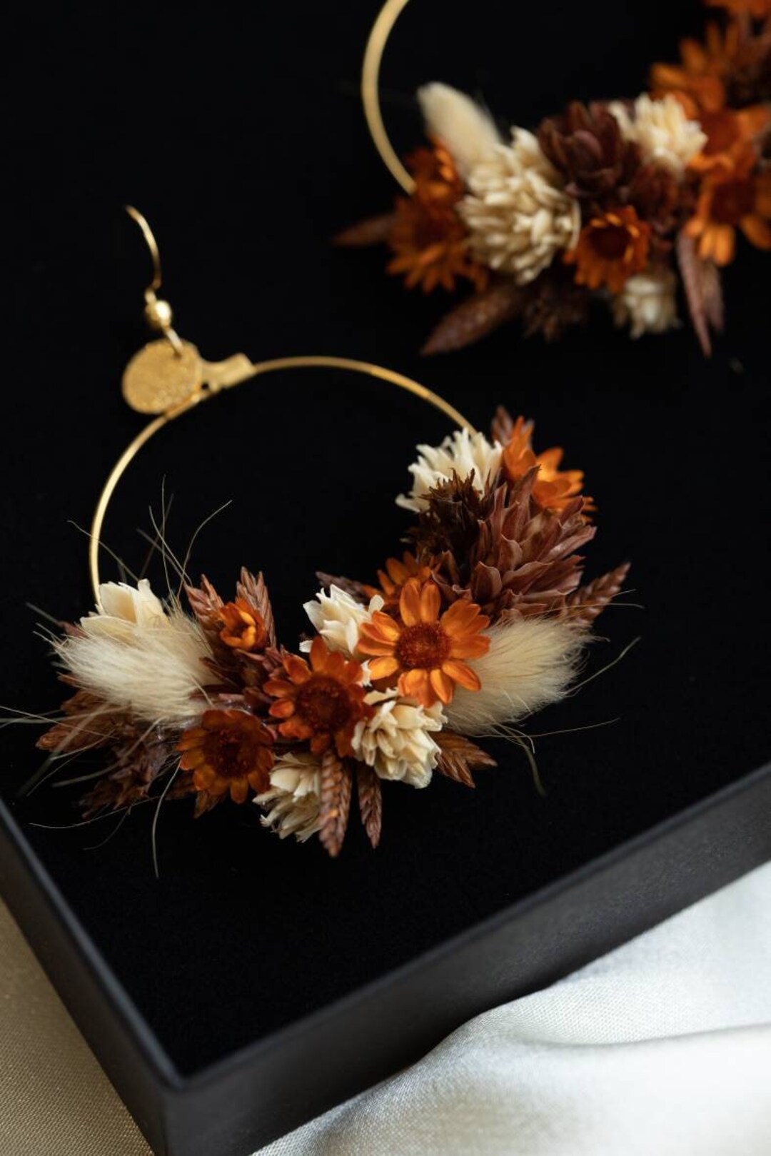 Boucles d'oreilles Tamara bohème terracotta en fleurs naturelles stabilisées et séchés mariage - Etsy France