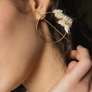 Boucles d'oreilles Athéna mode or et blanc en fleurs sèchées et stabilisées pour mariée image 4