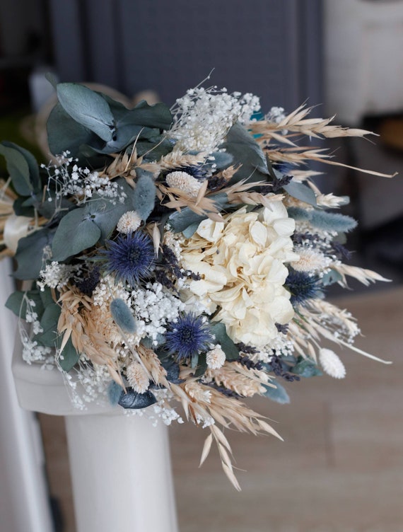 Bouquet fleurs séchées et stabilisées blanc et bleu pour - Etsy France