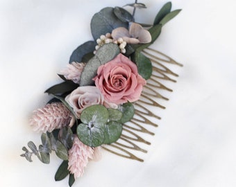 Peigne classique Elna mariage vieux rose et eucalyptus bohème tendances