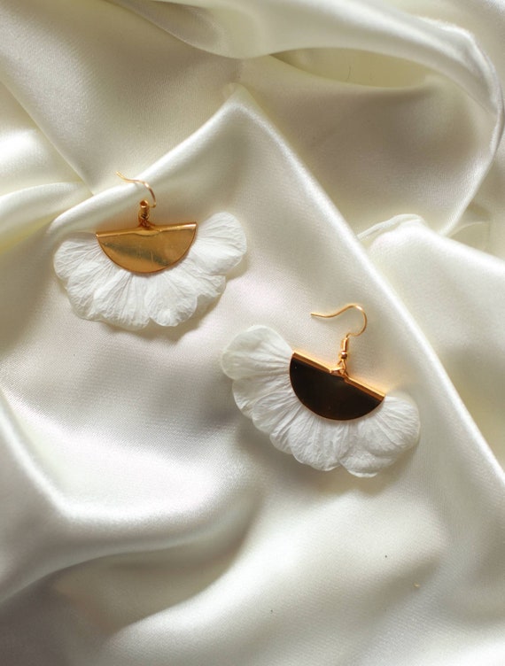 White and Gold Salom Earrings in Stabilized Natural Hydrangea Etsy
