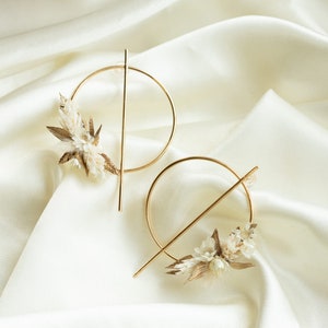 Boucles d'oreilles Athéna mode or et blanc en fleurs sèchées et stabilisées pour mariée image 6