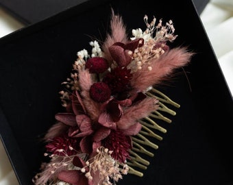 Peigne classique Cali cheveux mariage bohème fleurs burgundy