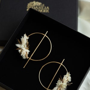 Boucles d'oreilles Athéna mode or et blanc en fleurs sèchées et stabilisées pour mariée image 3