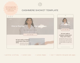 Peut inclure: Modèle de site web avec un thème rose et blanc. Le modèle présente une grande image d'une femme avec un bouton d'appel à l'action qui dit "Let's Do This". Le texte "This is the big site headline" est affiché sur le site web. Le modèle comprend également une déclaration de mission qui dit "Hit 'em with a mission statement they can't deny".