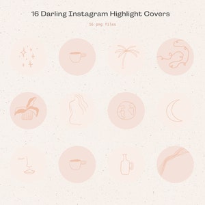16 Liebling Instagram Highlight Cover Icons / Handgezeichnete strukturierte Linework Illustrationen für Social Media Branding / Creme + Pink Icons