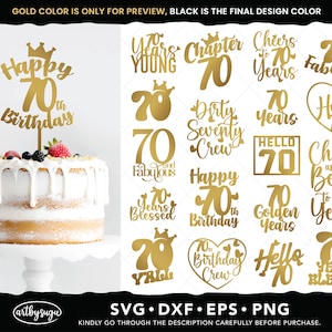 70e verjaardag taart topper svg-bundel, proost op 70 jaar png, 70 en fantastische dxf, hallo 70 svg, 70 jaar gezegend eps, digitale download