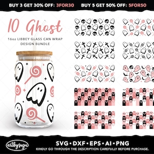 Halloween ghost libbey glass can wrap svg bundle, beer can glass, 16oz glass can wrap, ghost can glass, halloween can glass digital download