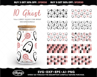 ハロウィン ゴースト リビー ガラス缶ラップ SVG バンドル、ビール缶グラス、16 オンス ガラス缶ラップ、ゴースト缶グラス、ハロウィン缶グラス デジタル ダウンロード