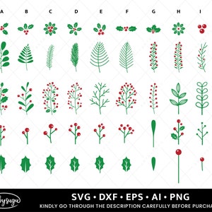 Hand drawn Christmas Leaves svg Bundle, Christmas Holly svg, Holly svg, Mistletoe svg, Cut File Cricut, holly leaves cut file image 2