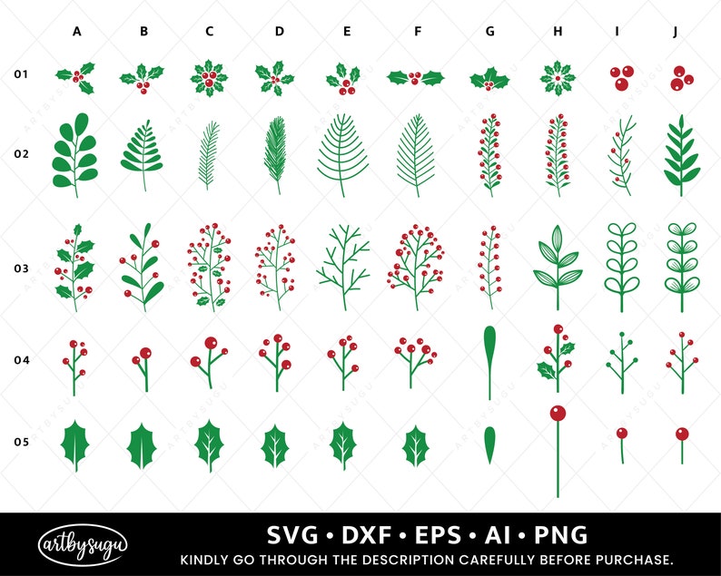 Hand drawn Christmas Leaves svg Bundle, Christmas Holly svg, Holly svg, Mistletoe svg, Cut File Cricut, holly leaves cut file image 2