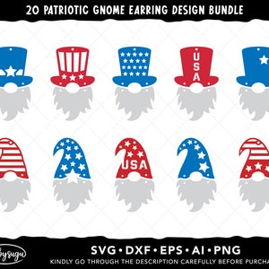 Patriotic Gnome Earring Svg Bundle, 4th of July Earrings Svg, Patriotic Earrings Svg, USA Earrings Svg, Earring Template, Glowforge Earring
