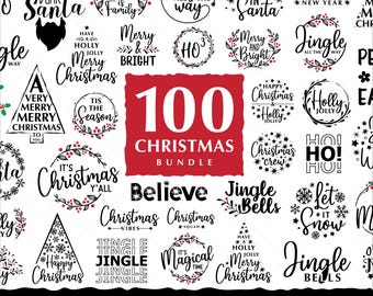 100 Christmas SVG Bundle, Winter Holiday Shirt PNG, Funny Xmas Quotes Cut Files