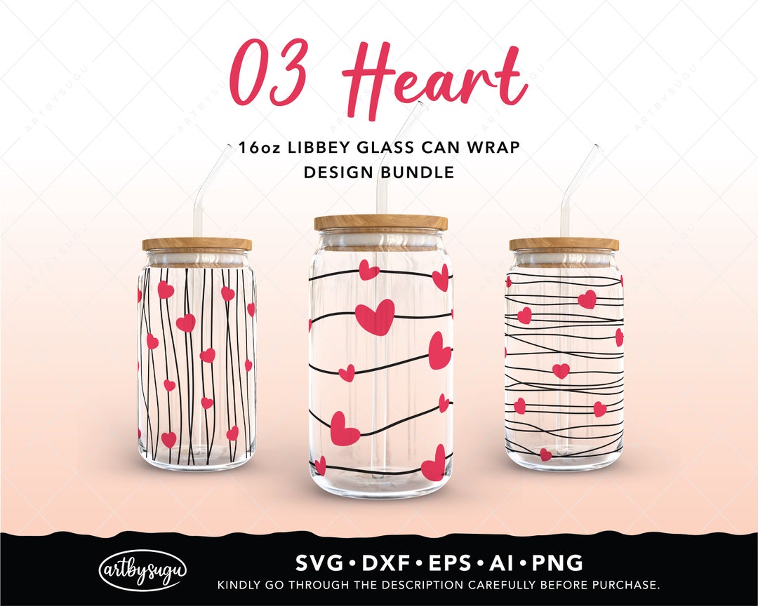 Heart Glass Can Wrap Svg Bundle, 16 Oz Glass Can Svg, Libbey Can ...