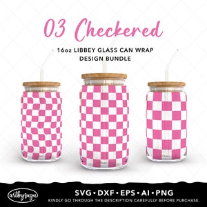 Geruite Libbey glas wrap SVG bundel, Libby glas kan SVG, bier kan glas SVG, 16 oz glas kan SVG, digitale download