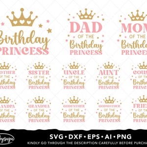 Verjaardag Prinses SVG Bundel, Meisjes Verjaardag SVG, Verjaardagsfeestje Shirts
