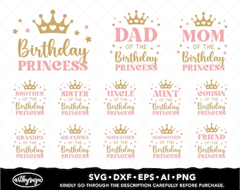 Birthday Princess SVG Bundle, Girls Birthday SVG, Birthday Party Shirts