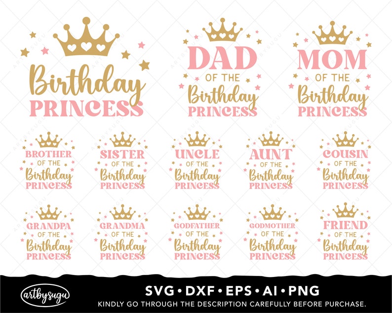Birthday Princess SVG Bundle, Girls Birthday SVG, Birthday Party Shirts image 1