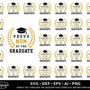 Paquete SVG de graduación, Orgulloso del graduado svg, Familia del graduado svg, Mamá, papá, abuelo, abuela, hermana, hermano, primo, archivo cortado