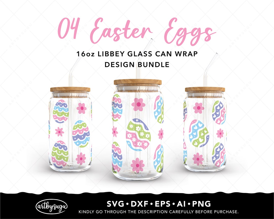 Easter Eggs 16oz Libbey Glass Can Wrap Svg, Retro Easter Svg, Libbey ...