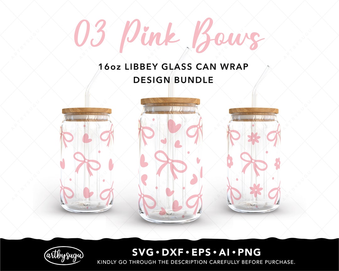 Pink Bows Libbey Can Cup Wrap Svg, Bow Cup Wrap Svg, Coquette Glass Can ...
