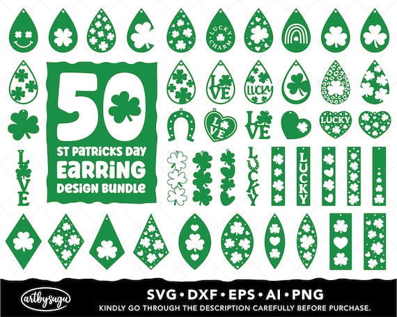 Clover St. Patrick's Day Earring Template svg png dxf eps
