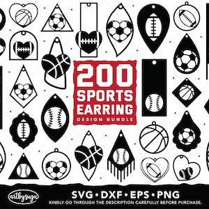 Pacote de brincos esportivos svg, brincos de futebol png, brincos de beisebol dxf, brincos de futebol eps, brincos de basquete svg, download digital