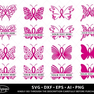 Cancer Ribbon Butterfly spilt Monogram svg Bundle,Cancer Ribbon spilt svg,Awareness Ribbon svg,Breast Cancer SVG,Butterfly Cancer Ribbon svg