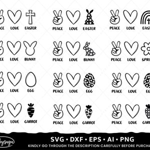 Peace Love Pâques SVG, Peace Love Spring SVG, Peace Love Bunny SVG