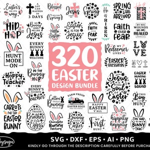 320 Ostern SVG Bundle, Religiöses Design, Christliches Design, Oster Sprüche Aufhänger