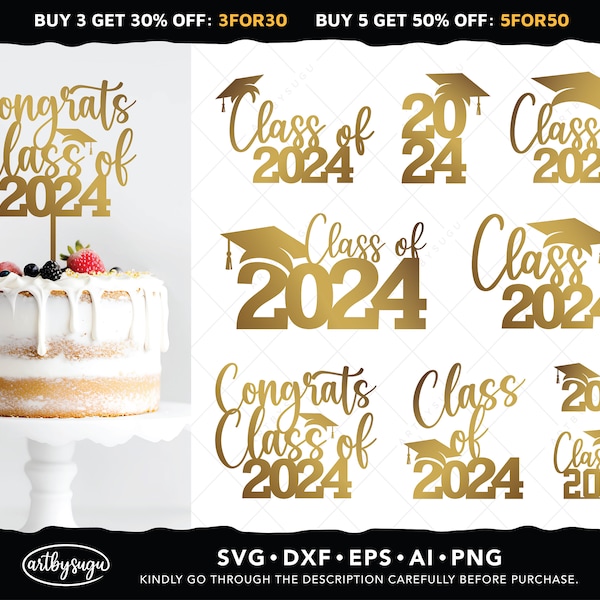 Class of 2024 Cake Topper SVG Bundle, Grad Cake Topper SVG, 2024 Cake Topper Svg, Graduation 2024 Svg, Graduation Topper Svg Design