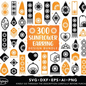 Tournesol boucles d’oreilles SVG Bundle, boucle d’oreille florale Svg, fleur boucles d’oreilles Svg, boucle d’oreille découpée au Laser, faux cuir Svg, bois boucles d’oreilles Svg pour Cricut