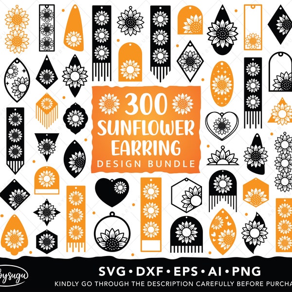 Sunflower Earrings SVG Bundle, Floral Earring Svg, Flower Earrings Svg, Laser Cut Earring, Faux Leather Svg, Wood Earrings Svg for Cricut