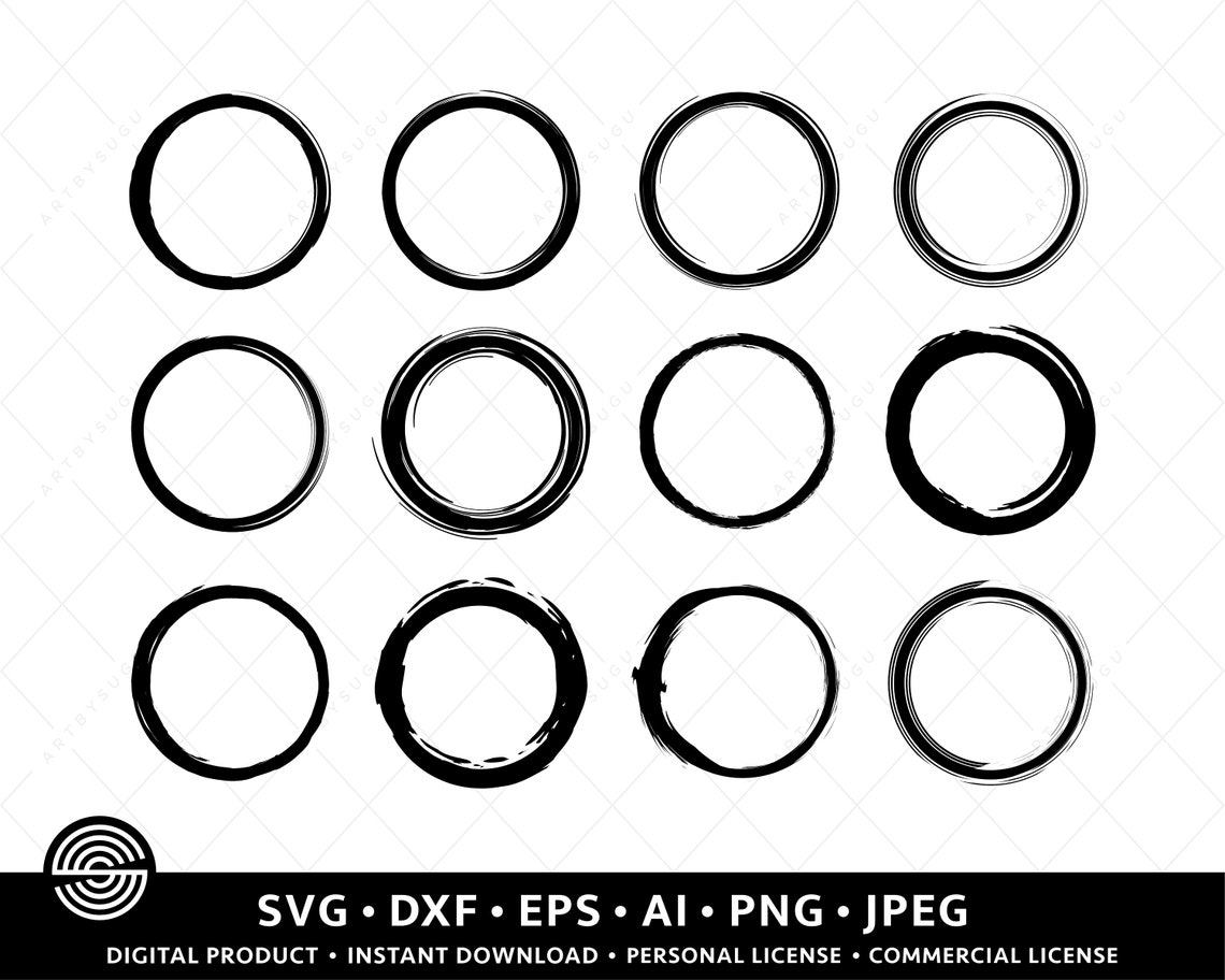 Brush strokes circle SVG Paint brushes circle SVG Circle Etsy