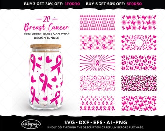 Cancer du sein libbey glass wrap svg bundle, libby glass can svg, Beer can glass svg, 16oz glass can svg, survivant du cancer, téléchargement numérique